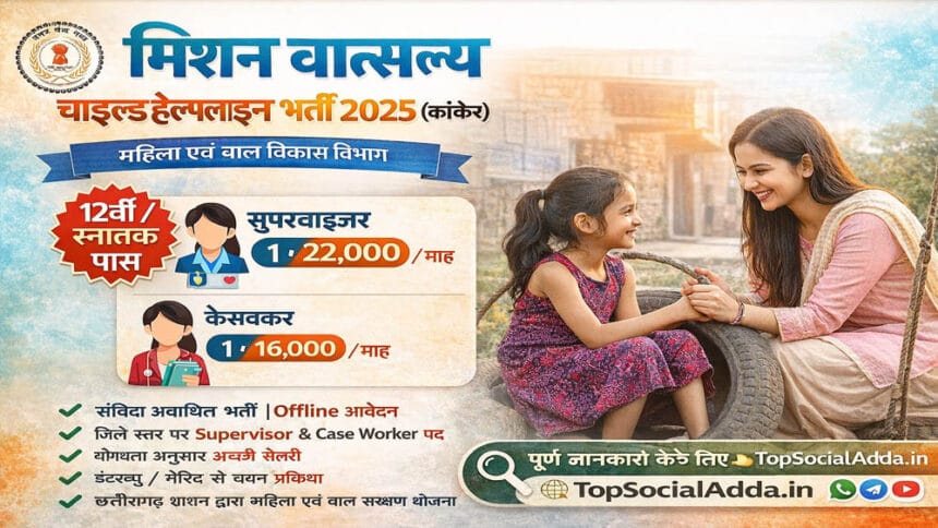 जगदलपुर: मिशन वात्सल्य के तहत विभिन्न पदों पर संविदा भर्तियां, आवेदन 20 जनवरी तक