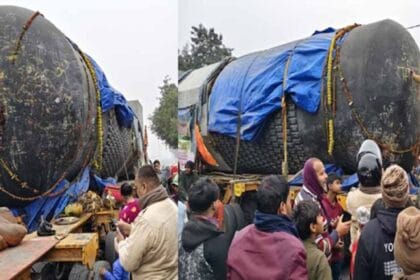 बिहार पहुंचा 33 फीट लंबा और 210 टन वजनी दुनिया का सबसे बड़ा शिवलिंग
