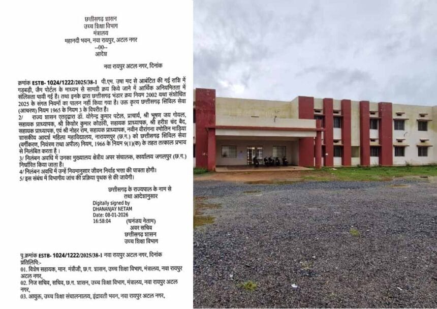 नारायणपुर महिला महाविद्यालय में राशि के दुरुपयोग पर प्राचार्य सहित सहायक प्राध्य