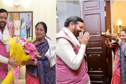 दिल्ली सीएम रेखा गुप्ता ने मुख्यमंत्री नायब सैनी का आरती उतारकर किया स्वागत