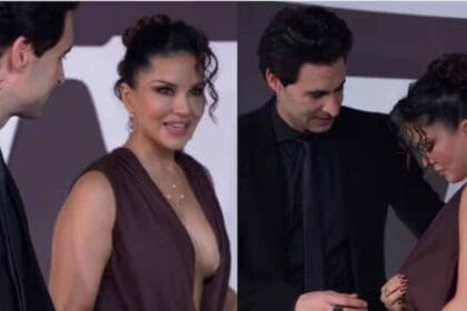 सनी लियोनी का मज़ेदार हादसा, पति ने किया समय रहते बचाव