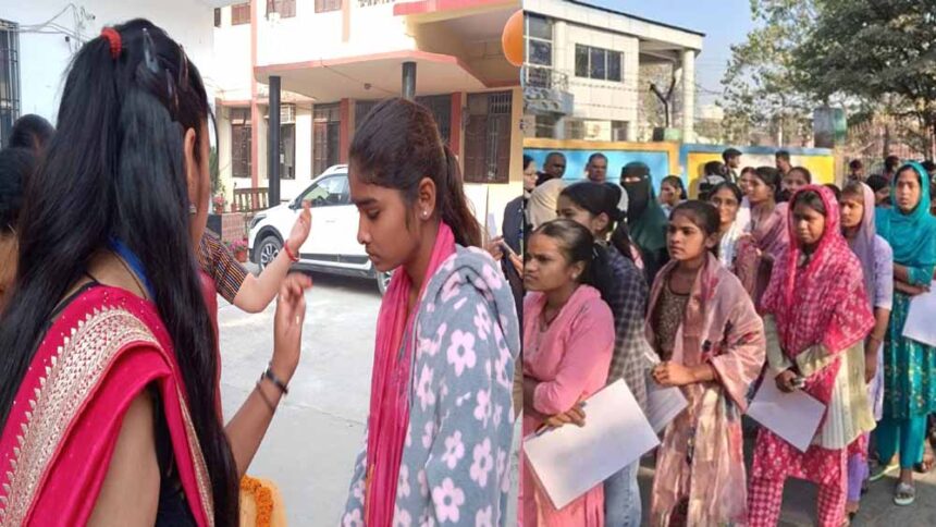 बिहार में मैट्रिक परीक्षा देने कड़ी सुरक्षा के बीच सेंटरों में पहुंचे छात्र