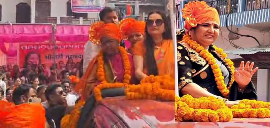 पलामू में बॉलीवुड अभिनेत्री जया प्रदा ने अरुणा शंकर के समर्थन में किया रोड शो