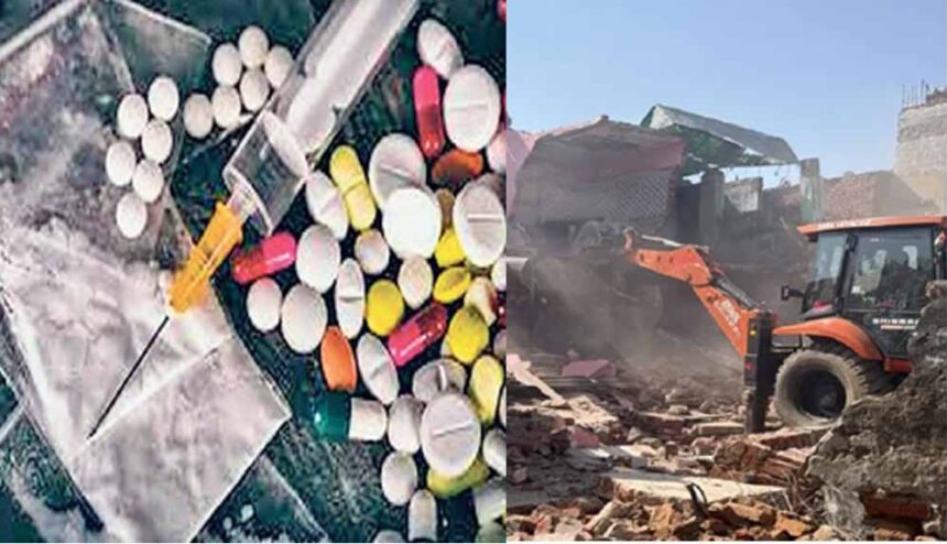जयपुर में ड्रग्स माफिया के दो मंजिला अवैध मकान पर चला बुलडोजर