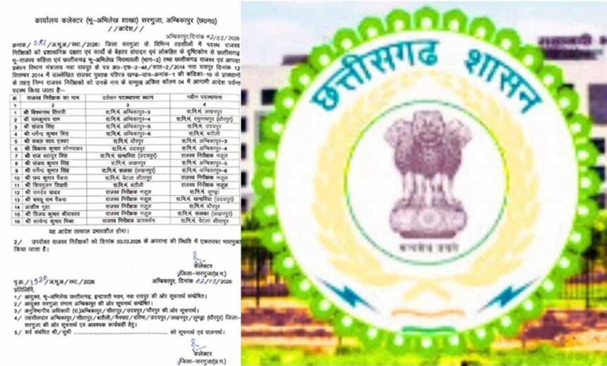 16 राजस्व निरीक्षकों का कलेक्टर ने किया तबादला