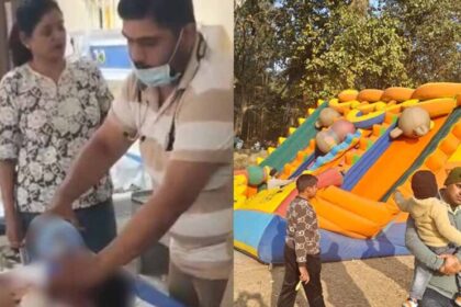खुशियां बनीं हादसा: गुना में हवा से उड़ा जंपिंग झूला, बच्ची गंभीर घायल
