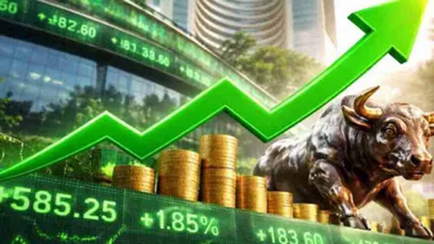 ट्रंप के शांति संदेश से शेयर बाजार हरा, सेंसेक्स 77,945.95 तक पहुँचा, निफ्टी में